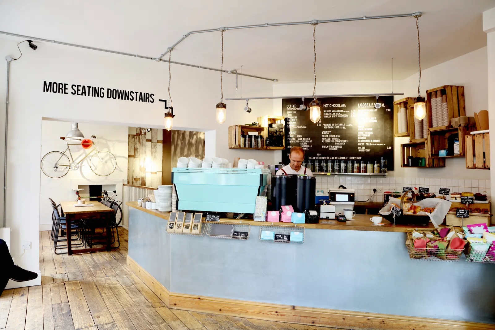 Small business interior with warm lighting